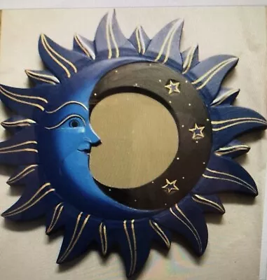 MOON & STARS MIRROR 8” Hand Carved & Painted NEW BLue. • $7.50