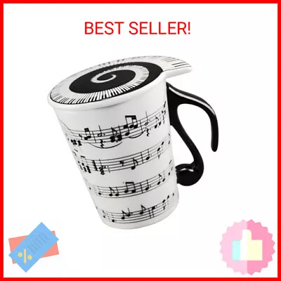 HLJgift Creative Ceramic Musician Coffee Mug Tea Cup With Lid Staves Music Notes • $15.99