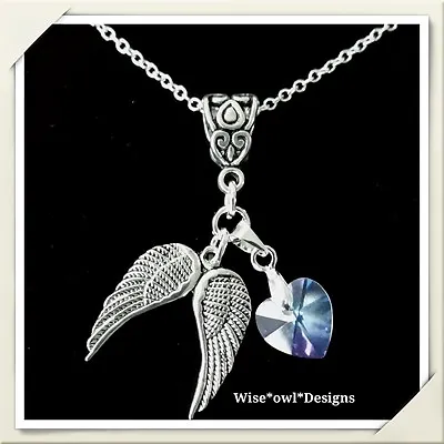 £5.99 • Buy Guardian Angel & Crystal Heart Necklace. Sterling Silver Chain Option & Gift Box