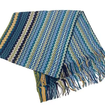 Missoni Multicolor Zig Zag Knit Fringed Wool Blend Scarf • $125