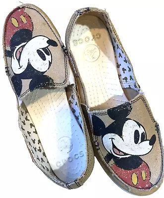 Disney Crocs Women's 10 Mickey Mouse Distressed Canvas Loafers Run Small • $24.50