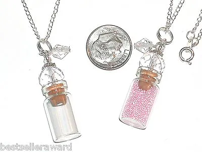 1pc Glass Clear Perfume Small Bottle Cork Pendant Vial Fill Locket Necklace* • $13.95