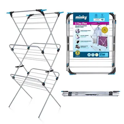 Minky Extra Strong 3 Tier Airer Large 21M Drying Space Laundry Foldable Sturdy ! • £35.99