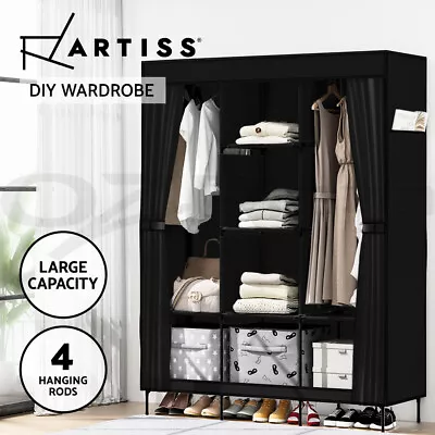 Artiss Clothes Wardrobe Closet Storage Large Portable Organiser With Shelf Black • $36.95