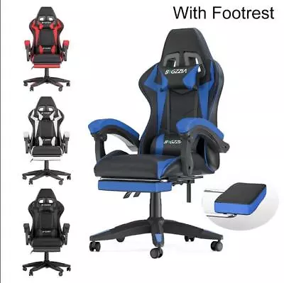 Leather Racing Gaming Chair Swivel Office Gamer Desk Chair Adjustable W/Footrest • £59.99