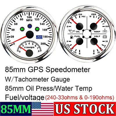 2 Gauge Set 85mm GPS Speedometer 0-200MPH & Fuel Gauge Oil Press Water Temp Volt • $95.89