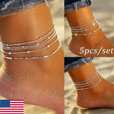 5X/set 925 Silver Ankle Bracelet Foot Chain Women Beach Anklet Jewelry Gift US • $2.01