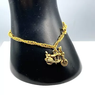 Vintage Chain Bracelet With Motorcycle Charm Gold Tone Biker Babe • $29