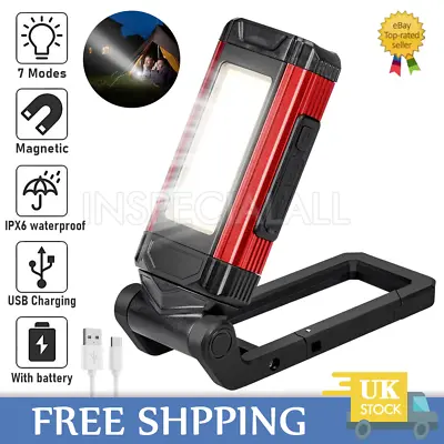 Rechargeable LED Work Light Portable Inspection Lamp Magnetic Folding COB Torch • £9.89