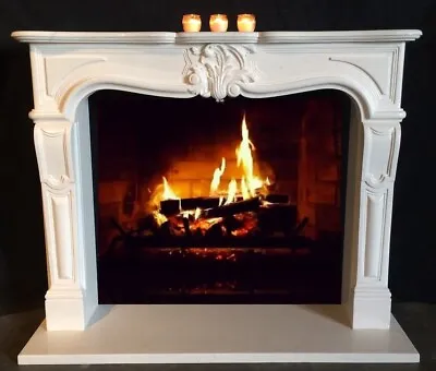 UNIQUE MARBLE MANTLE DESIGN – EXTRA WIDE OPENING MANTEL - Hand Carved • $3850