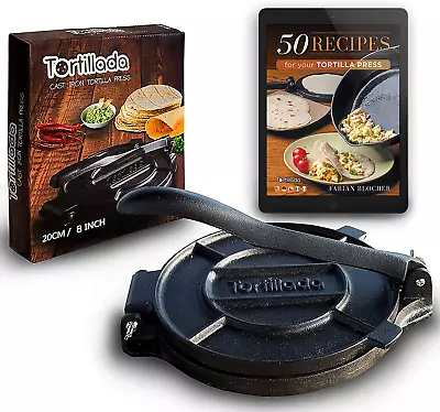 Tortilla Press Quesadilla Roti Maker 20 Cm Cast Iron With Recipes E-Book 50 Tort • $70.75