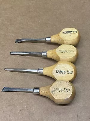 VINTAGE MILLERS FALLS WOOD CARVING Chisel Set Of 4 • $29.99