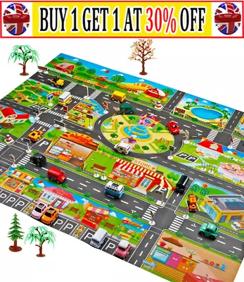 Children's Kid Rugs Town Road Map City Cars Toy Rug Play Village Mat 100 X 130cm • £12.54
