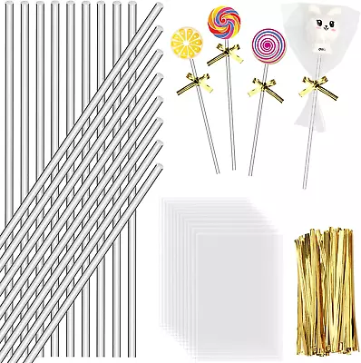 300 PCS 6-Inch Acrylic Cake Pop Sticks And Wrappers Set  Cake Pop Bags With Tie • $11.62