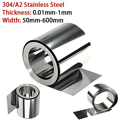 A2/304 Stainless Steel Foil Sheet 0.01mm-1mm Thick Fine Plate Metal Strip Roll • £135.66