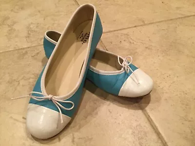 Vivi G Blue White Patent Cap Toe Ballet Flats Size 38 US 8.  • $99.99