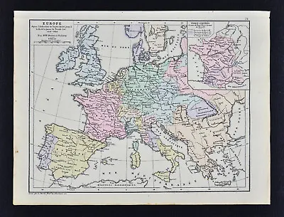 1885 Drioux Map - Europe 1556-1648 Thirty Year War Charles V & Henry III France • $11.99