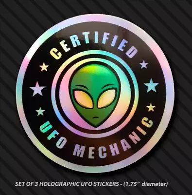 Alien Sticker UFO Mechanic Hard Hat Funny Humor Garage Vehicle HOLOGRAPHIC X3 • $2.99