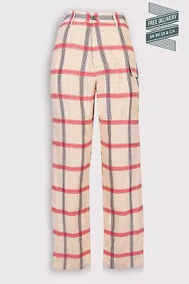 RRP €525 MARNI Trousers US4 IT40 M Plaid Flat Front High Waist Made In Italy • $126.28