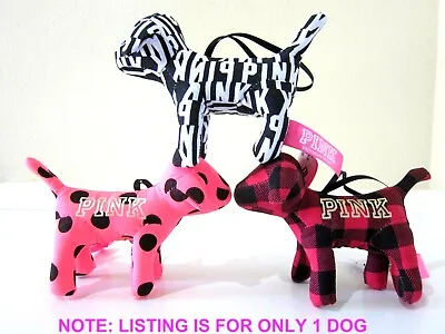 1 RARE New VICTORIA SECRET PINK Red Plaid Black Monogram LOGO ORNAMENT MINI Dog • $49.99