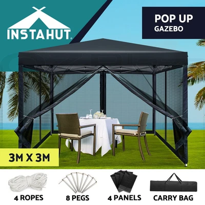 $129.95 • Buy Instahut Gazebo Pop Up Marquee 3x3 Wedding Side Mesh Wall Outdoor Gazebos Black