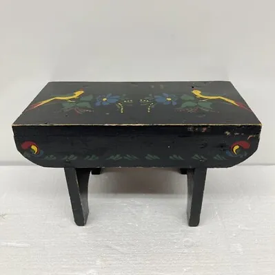 Vintage Folk Art Hand-Painted Handmade Wood Foot Stool - Floral W/ Quail Birds  • $49.95