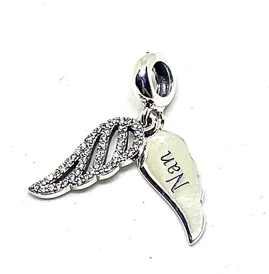 Sterling Silver 925 🌸 Sparkling Nan Angel Wing Memorial Charm & Pouch • £19.99