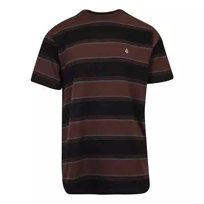 Volcom Men's T-Shirt Black Maroon Striped S/S Tee (S41) • $16.68