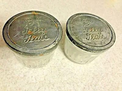 2-VINTAGE Ball Jelly Glass 4 Oz Canning Jars With Tin Metal Push On Lids. • $19.99