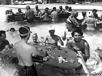 Gambling In The Swimming Pool Las Vegas Nevada - 1950s - Vintage Photo Print • $7.50