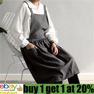 £11.49 • Buy Cotton Linen Cross Back Apron Japanese Housework Baking Wrap Florist Dress YW