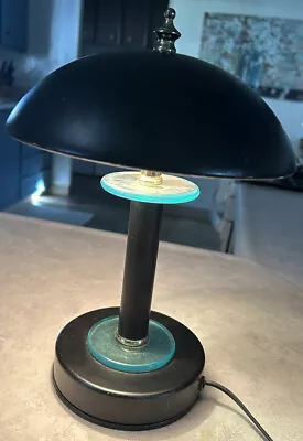 Vintage MCM 80s/90's Black Metal 13” Mushroom Dome Atomic Flying Saucer UFO LAMP • $31.49