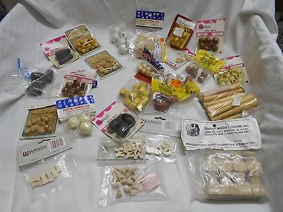 $17 • Buy Box Lot Of NOS Wood Wooden Craft Beads Baseball Bats Letters Furniture Pcs More