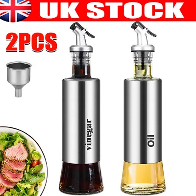 2x Glass Oil Vinegar Bottles Drizzlers Dispenser Pourer Kitchen Cooking Bottle • £10.96