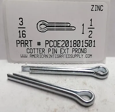 3/16x1-1/2 Cotter Pins Extended Prong Steel Zinc Plated (20) • $11.25