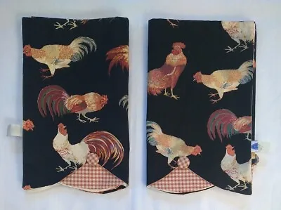 £38.81 • Buy Pair Of RLF HOME Petticoat Valance Colorful Roosters On Black Background 38x15 