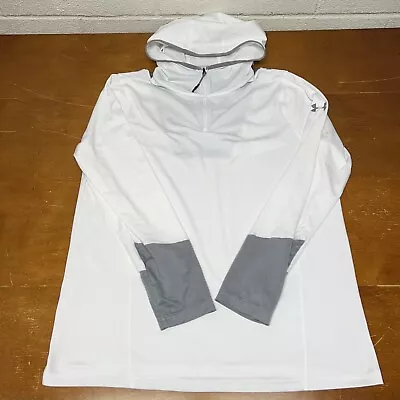 Under Armour Hoodie Mens XL White Fitted Pullover Long Sleeve 1/4 Zip • $29.95