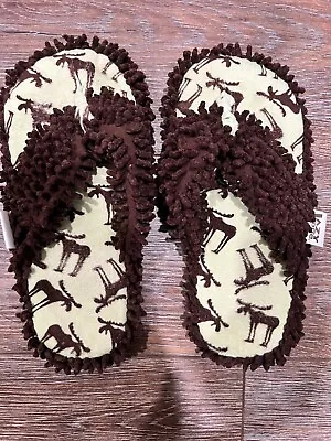 LAZY ONE Spa Flip Flop Slippers Size L/XL 5-9 Moose Brown Green Cushy • $7.99