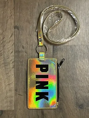 NEW! Victoria’s Secret PINK ID Wallet Lanyard Iridescent Gold RARE - SEALED NWT • $19.95