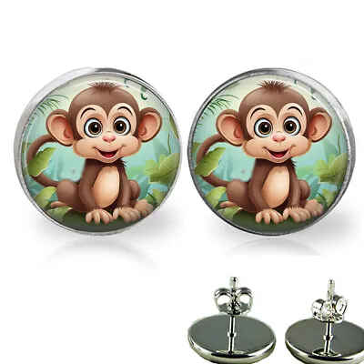 Cute Baby Monkey Stud Earrings Watercolor Art Print In 3 Sizes Monkey Lover Gift • $13.95