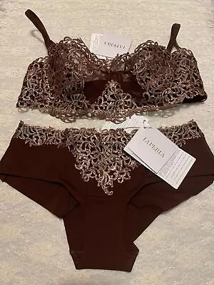 La Perla Metal Macrame Underwire Bra Shorty Panty 36C M Brown Copper $1084 • $360.99