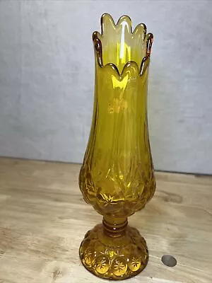 Vintage Swung Vase Kanawha Glass Moon And Stars Amber 11.25  9 Fingers MCM • $24.99