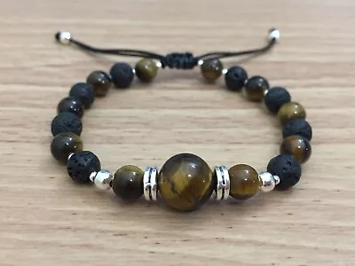 Men's Braided Charming Adjustable Shamballa Bracelet Tiger Eye And Lava Stone • $16.49