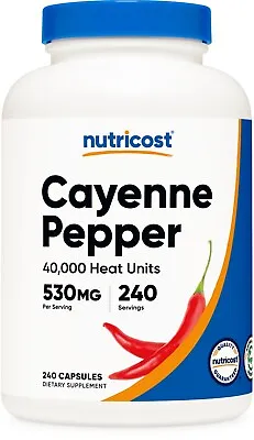 Nutricost Cayenne Pepper 530mg 240 Capsules - Gluten Free Non-GMO • $16.95