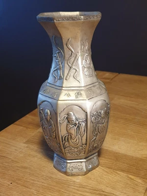 £75 • Buy Chinese Silvered Bronze Octagongal Vase, 4 Charachter Mark To Base