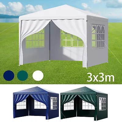 3x3m Pop Up Gazebo Marquee Waterproof Garden Awning Party Tent Canopy W/ 4 Sides • £60.99
