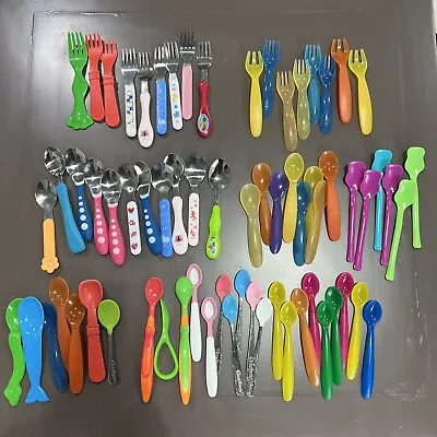 Mixed Lot 69 Piece Baby Toddler Eating Utensils Metal/Plastic Spoons And Forks • $17.09