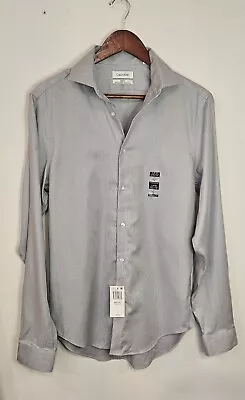 Calvin Klein Dress Shirt Mens Medium Nwt Smoky Grey Slim Fit 15 34/35 • $24