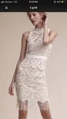 Saylor Marcella Flapper Dress White Ivory Lace Bridal Fringe Crochet Size Small • $19.99