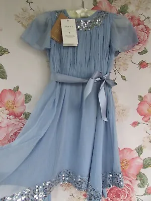 £24.99 • Buy BNWT Blue Floaty Pleat GRACE Flower Girl Party Occasion Dress 2-3 MONSOON €58